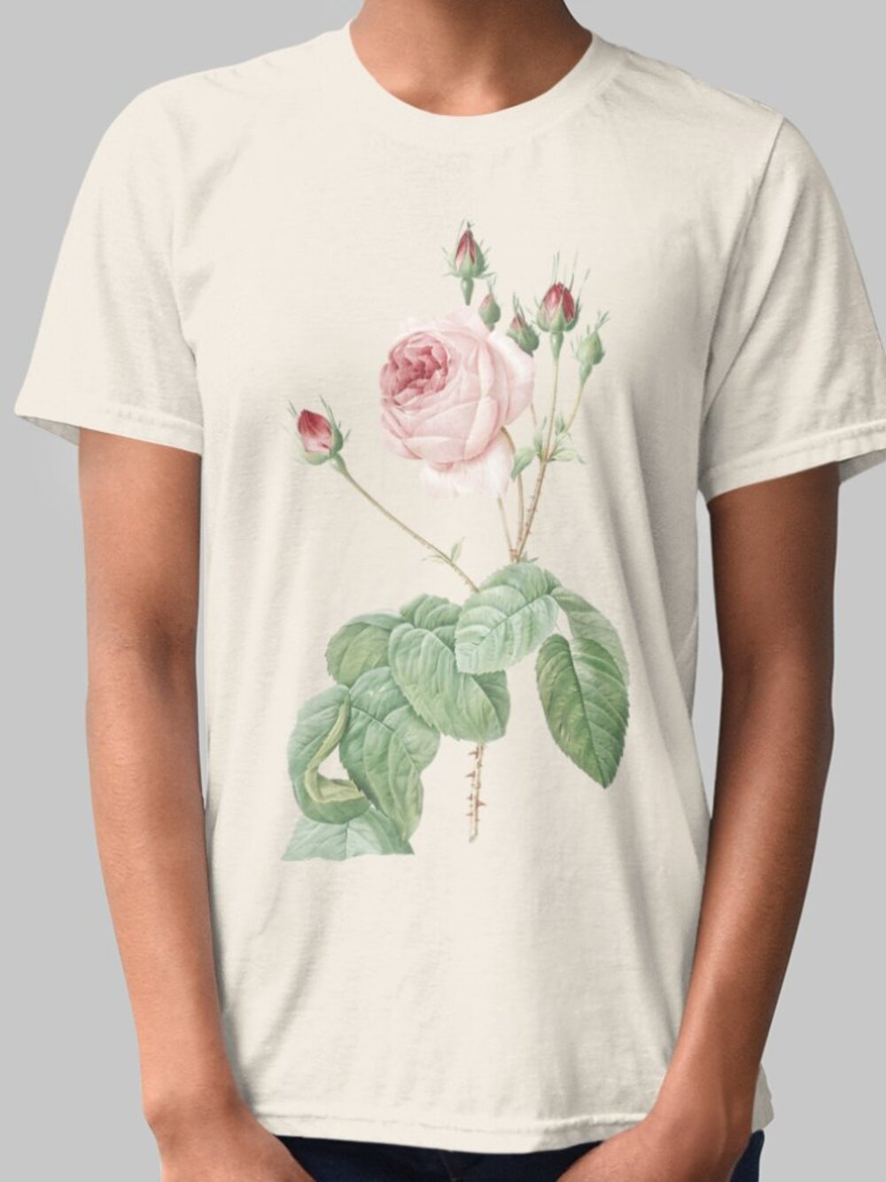Cabbage Rose Vintage Floral Print Short Sleeve Graphic Tee T-shirt S-XXL